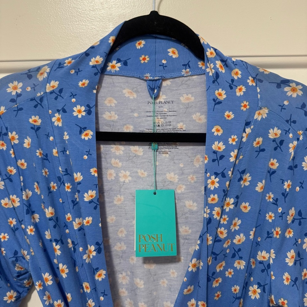 NWT Posh Peanut Robe Aqua Floral Blue Floral Size S/M - Picture 6 of 10